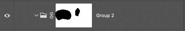Detail of Photoshop Layers panel shows Group 2 with inverted layer mask applied