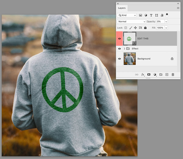 Photoshop hoodie template with green peace sign