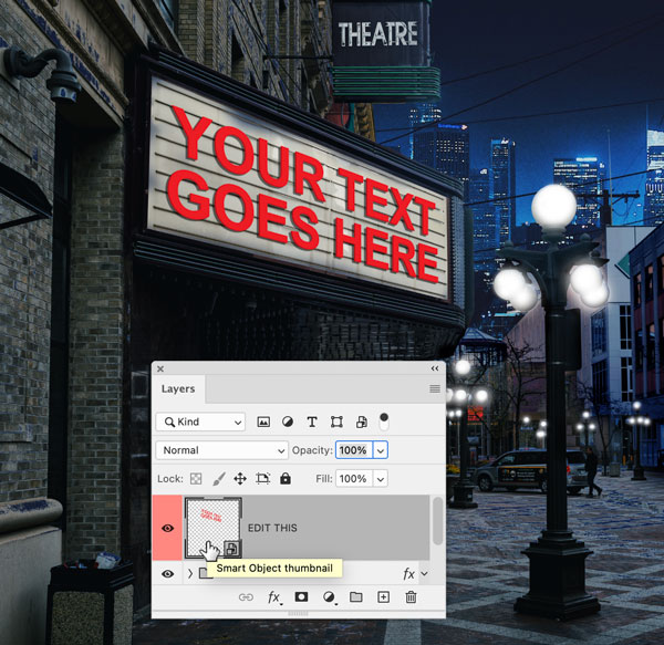 Photoshop movie marquee template smart object layers panel