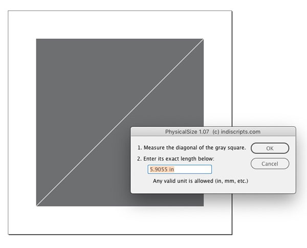 The calibration screen for the PhysicalSize script
