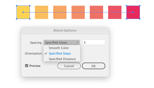 In the Blend Options dialog box you can specify an exact number of steps for your&nbsp;blend.