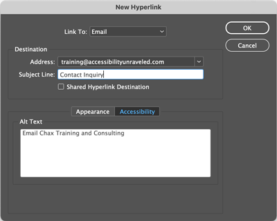 adding accessibility features to hyperlinks in InDesign