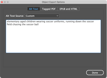 Object Export Options dialog box in InDesign
