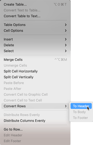 converting table rows to header rows for accessibility in InDesign