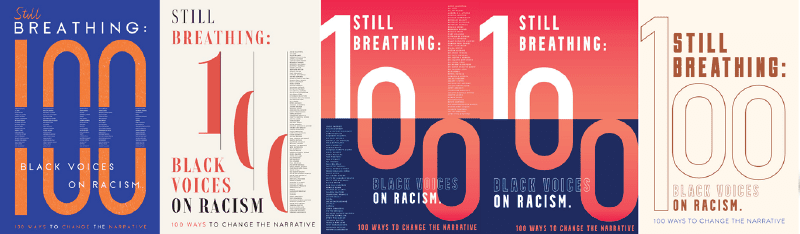 Five initial cover options for Still Breathing