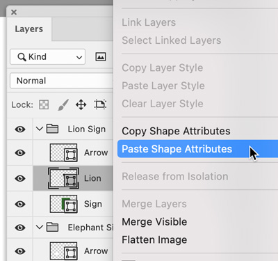 pasting shape attributes in Photoshop
