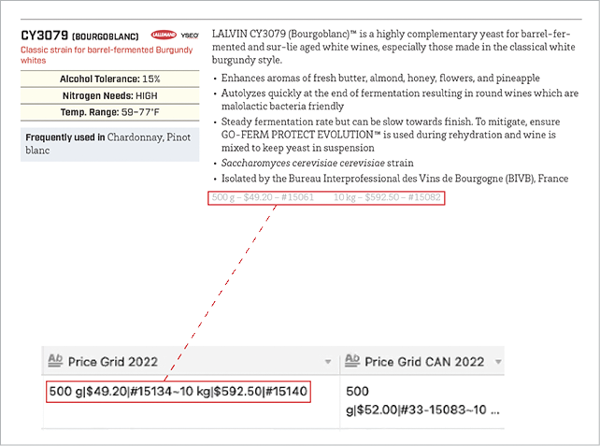 Final type for product record as published with screenshot of same data in database formatted with special characters (pipe and tilde) in place of tabs and hard returns