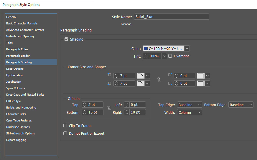 bulleted text without bullets paragraph style options
