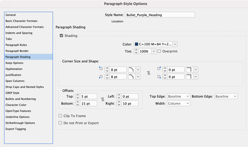 paragraph shading bullet effect