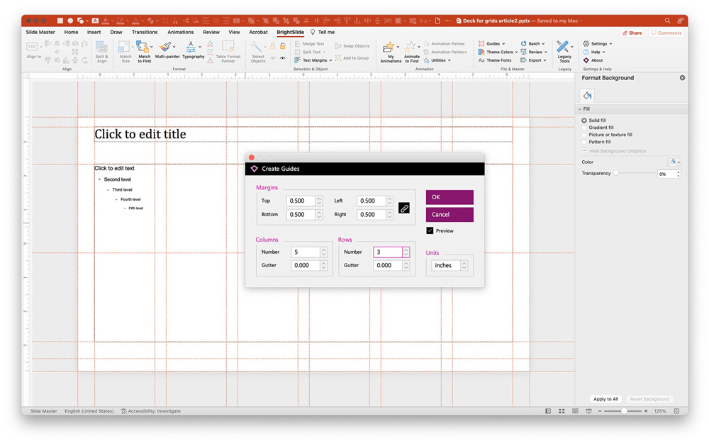 grids created with the BrightSlide add-in for PowerPoint