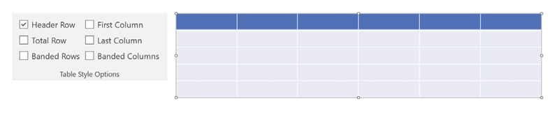 Enabling the Header Row or First Column checkboxes defines the header row in the exported PDF but also formats the table visually based on the table style applied to the table.