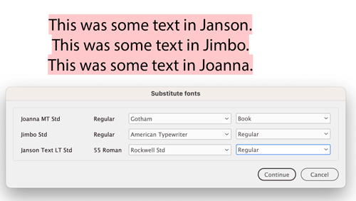 dialog box for for creating the font table used by the font substitution script for InDesign by Peter Kahrel