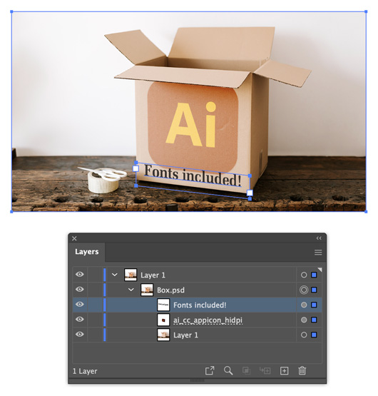 Content on Photoshop layers (including type) is converted to live Illustrator objects
