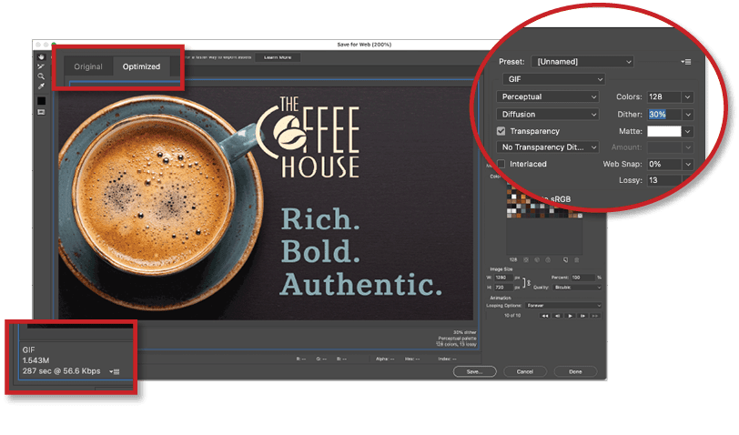 Figure 13. The sheer number of conversion settings available in the Save for Web feature in Photoshop make this one of the most advanced GIF compression tools on the market. 
