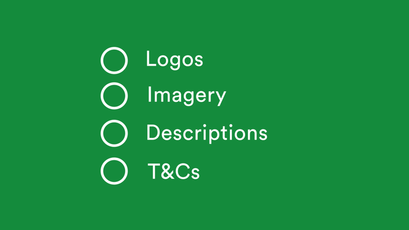 A list of things to check on a proof (logos, imagery, descriptions, T&Cs) with checkboxes next to them. As they get checked off, a tick appears and an avatar to show who completed this step.