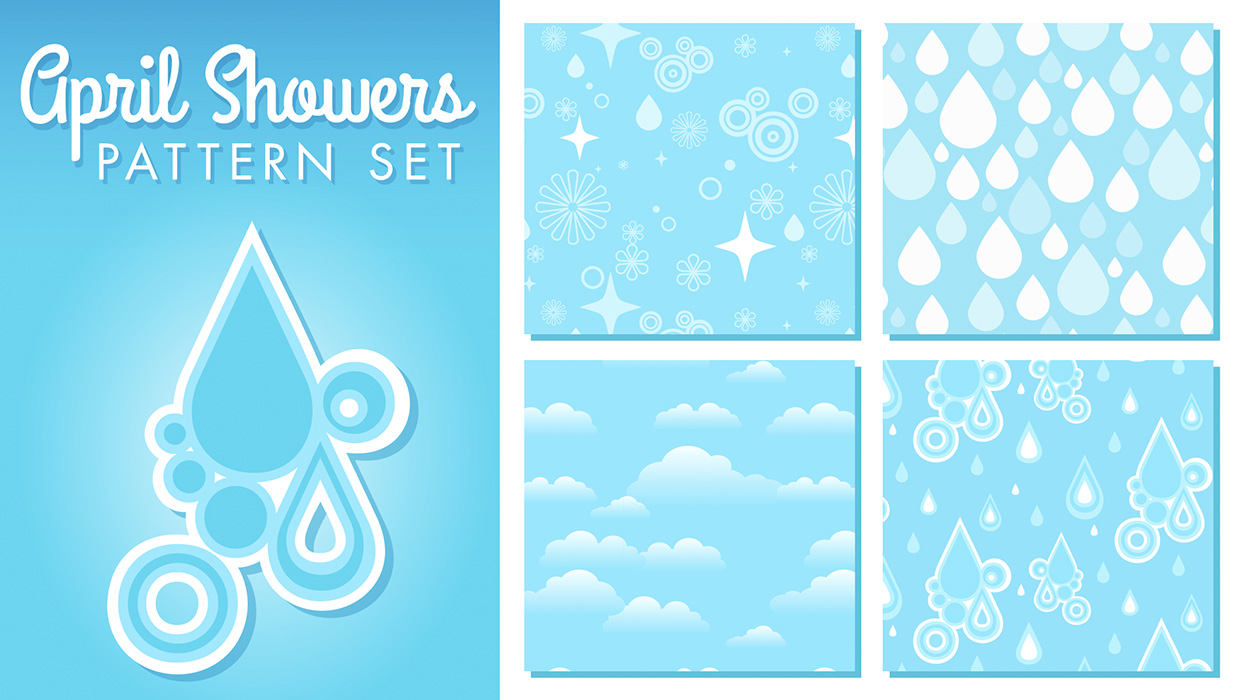 Illustrator downloadable, April Showers vector pattern set