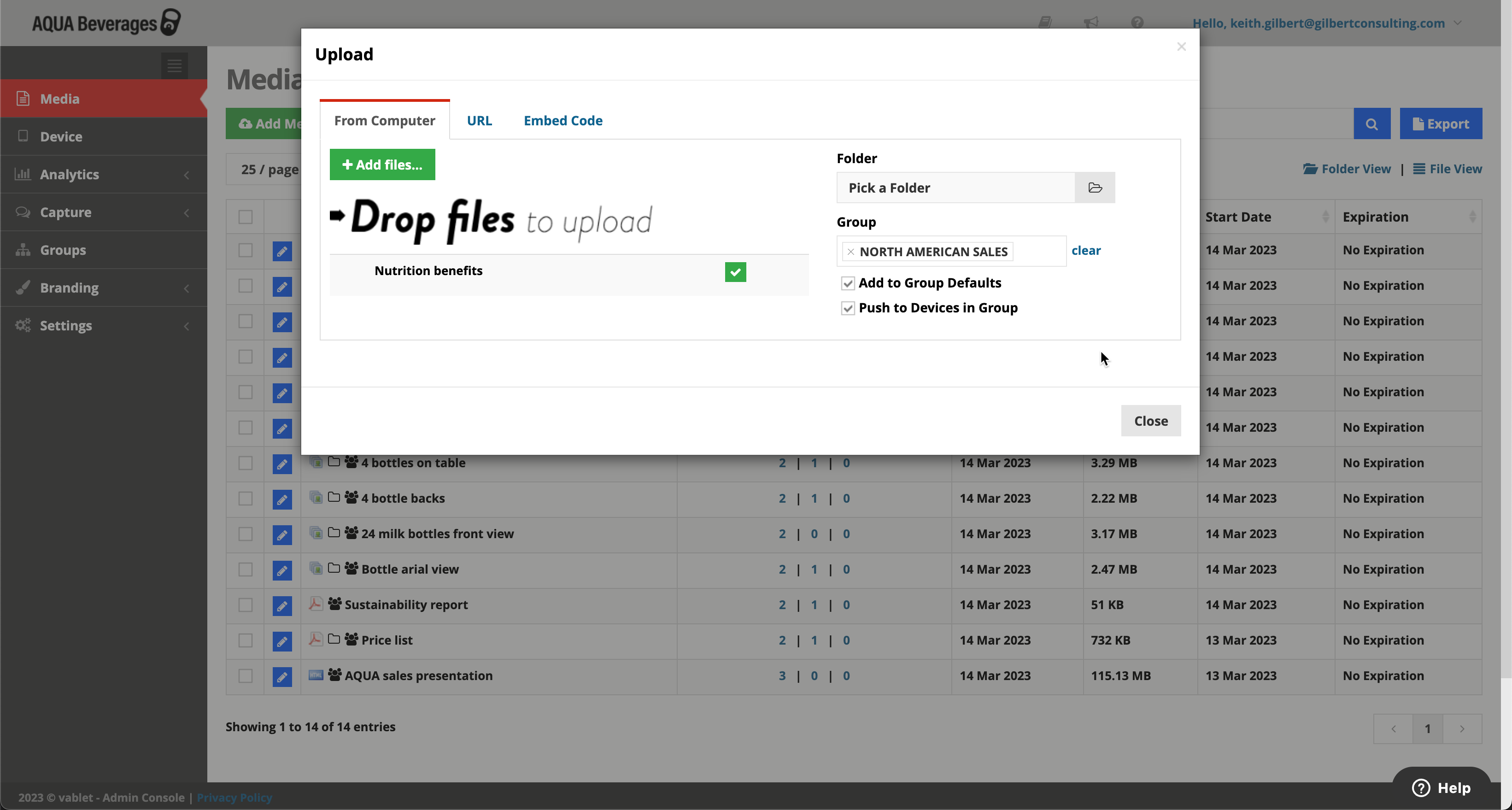 vablet CMS upload dialog box