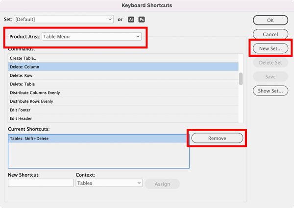 how to remove keyboard shortcut in Adobe InDesign
