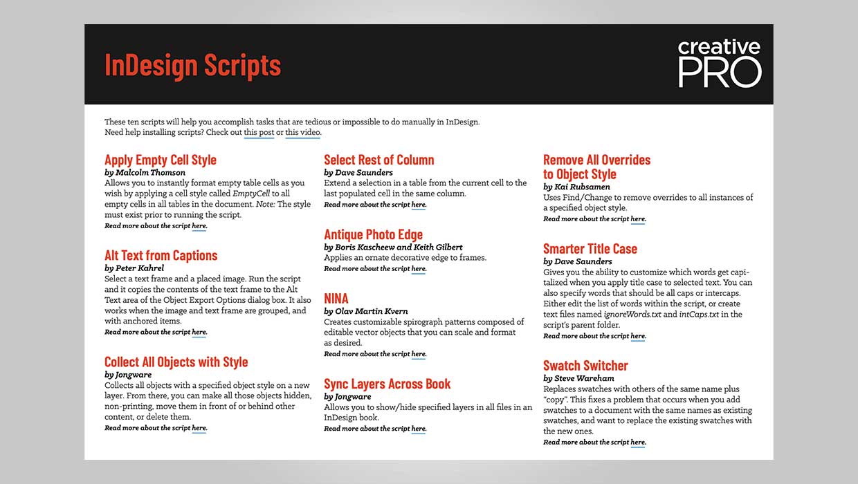 CreativePro InDesign Script Sampler