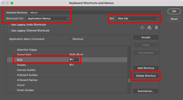 How to remove a keyboard shortcut in Adobe Photoshop