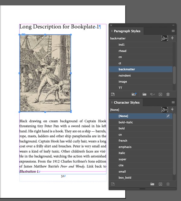 Long Description for Bookplate with paragraph styles menu