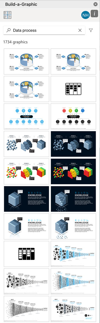 Figure 2. Build-a-Graphic’s panel has a single search bar that quickly returns results from the 10,000-item catalog.