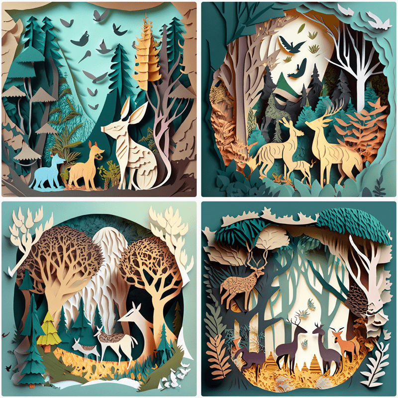 Figure 4. Layered paper animals in a forest