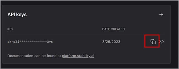 Figure 6. Copy the Stability API key.