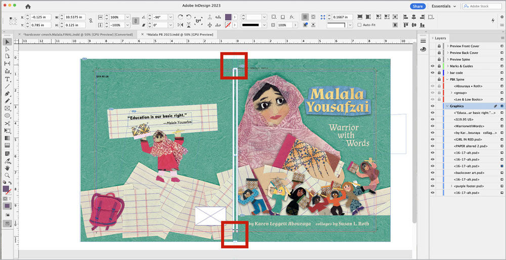 Figure 10. Adjust the spine background image frame to the new spine width.