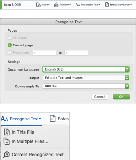 Figure 14. Use the Scan & OCR tool’s Recognize Text menu to turn text pictured within images into editable, live text.
