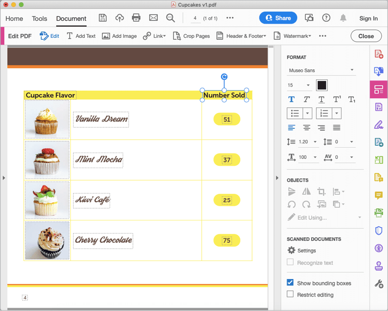 Figure 8. You can edit and reformat live text directly in Acrobat.