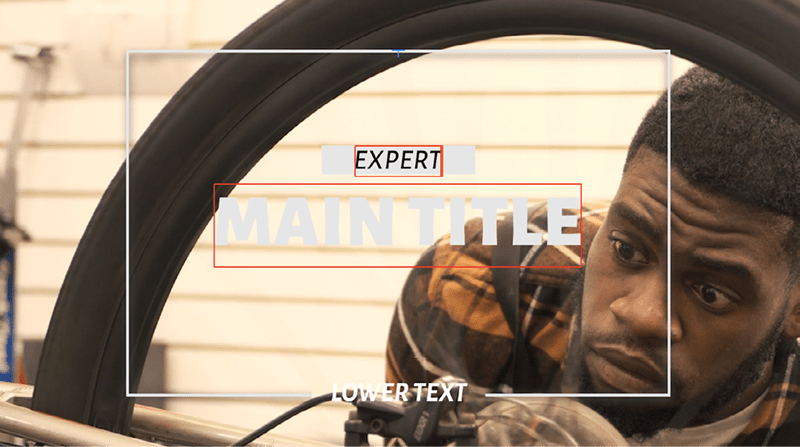 Figure 12. Edit the text of the template by double-clicking the text on the video preview and typing your desired text. For my project, I changed the small text in the box to EXPERT and set the color to white.