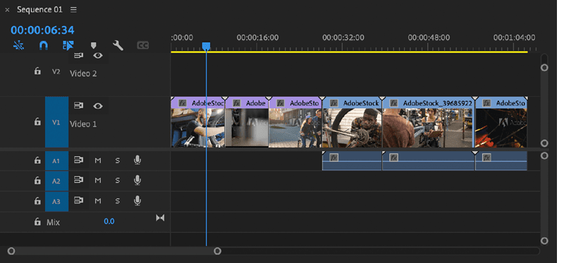 Figure 3. Each sequence has its own tab in the Timeline panel, which consists of the assets being used within that sequence on a timeline.