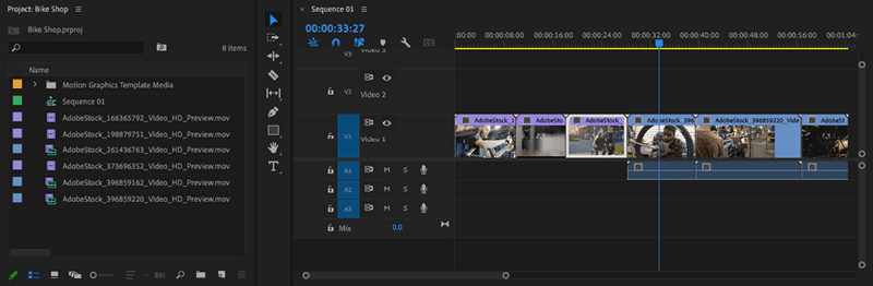 Figure 6. Video clips are arranged on the timeline in the Timeline panel.