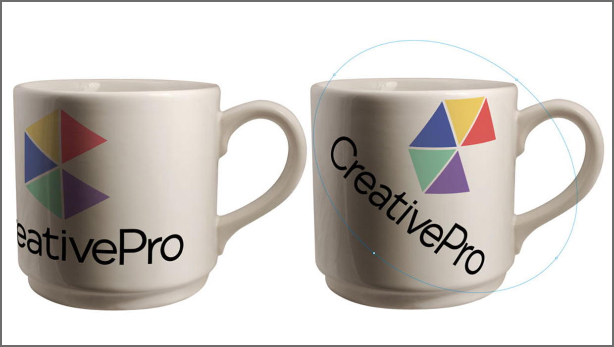 two coffee mugs shown with the CreativePro logo, made with the Mockup feature in Adobe Illustrator