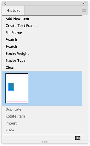 History panel in Adobe InDesign created by 65bit EasyHistory plug-in
