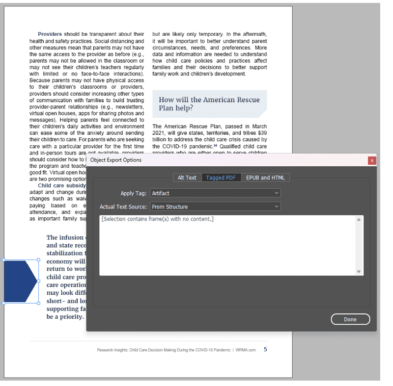 Figure 14. The blue hexagon is visual fluff that draws sighted readers to the callout text. It does not convey any meaningful information, so it can be marked as an artifact.