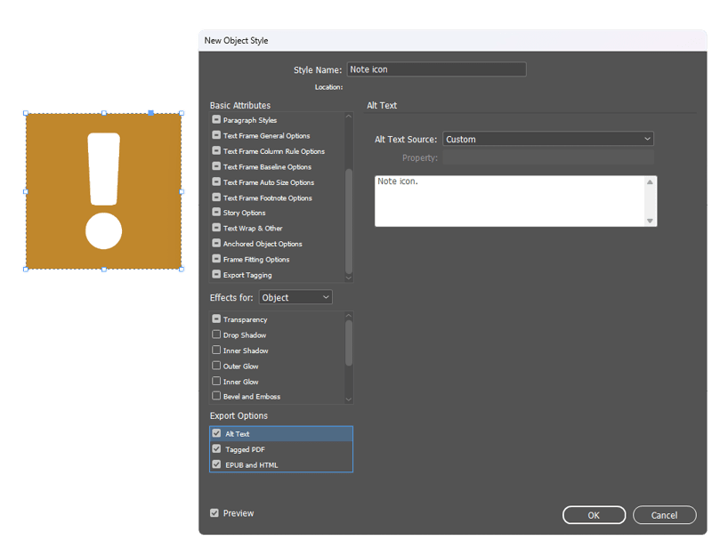Figure 15. It’s possible to use object styles to apply the same accessibility settings to any number of objects in your document.
