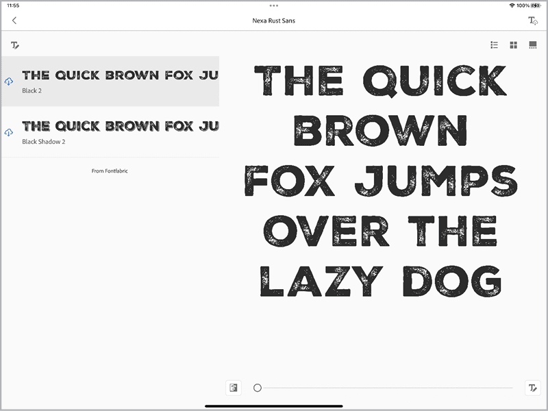 Figure 15. Tap the cloud icon next to the font to activate a particular font from Adobe Fonts on your iPad.