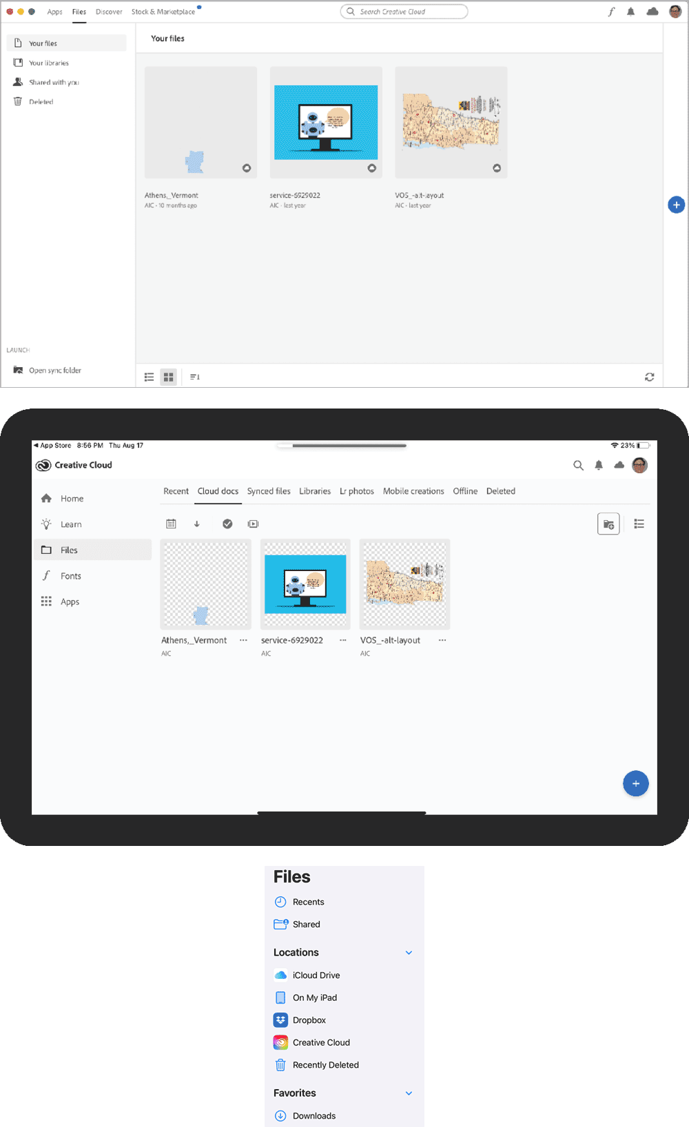 Figure 2. With the Creative Cloud app, your files will appear in the iPad’s Files app.