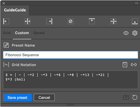 Figure 5. Saving a preset in GuideGuide
