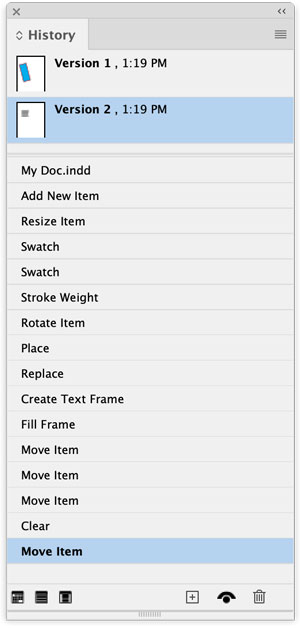 History panel in Adobe InDesign created by DTP Tools plugin