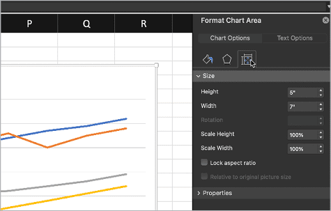 Figure 11. The Size fields in the Format Chart Area panel let you create a chart with specific dimensions in Excel.