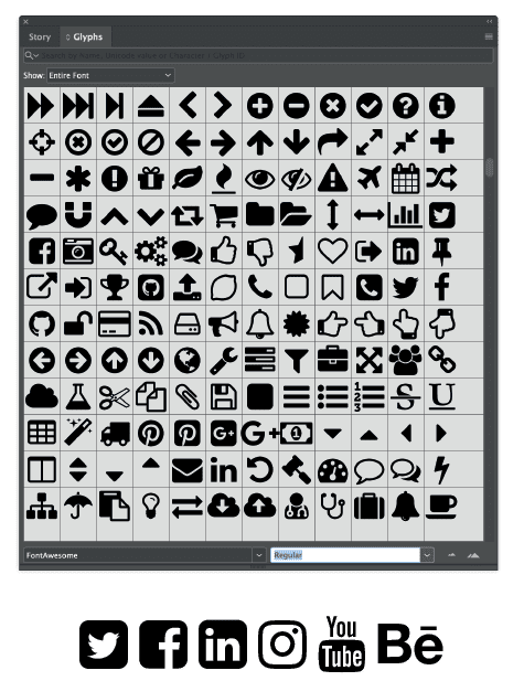 Figure 13. Font Awesome’s sprawling array of glyphs include logos for social media.
