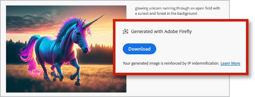 Figure 13. Preview mode will show a Generated with Adobe Firefly tag underneath the asset title.