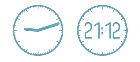 Figure 17. To get the clock glyphs you see here, use Clocko with the syntax: x9:12 x21:12. The letter preceding the numbers determines the style of clockface. For a 24-hour clock, turn off ligatures.
