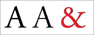 Figure 27. Adobe Garamond Pro 100 point (left) compared with the titling alternate at the same size. The differences are subtle. In the ampersand, the titling alternate in red is placed on top of the regular character in black, showing that its strokes are somewhat thinner.