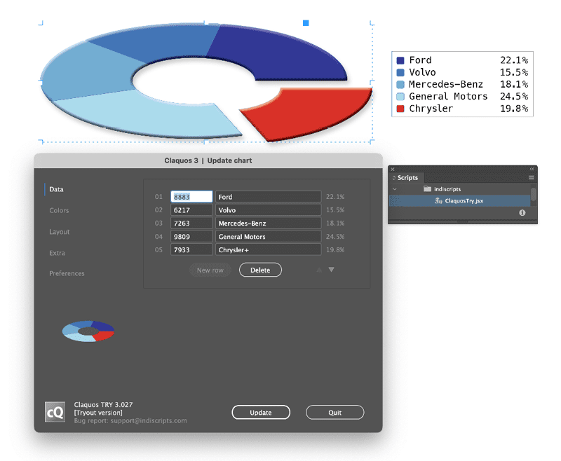 Figure 2. The Claquos dialog box contains lots of options to customize the chart data, colors, layout, and much more.