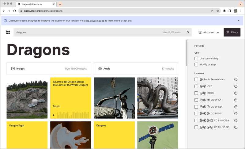 Figure 2. The Openverse search engine lets you discover Creative Commons–licensed material from multiple sources.