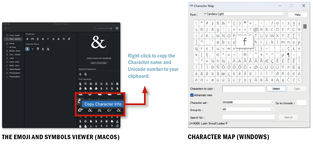 Figure 4. Use your operating system’s offerings to find emoji and symbols.